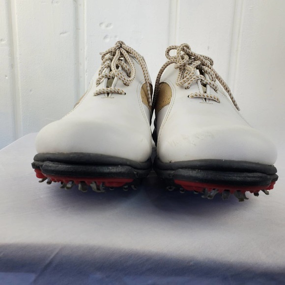 Footjoy FJ Greenjoys Womens White Beige Leather Lace Up Spiked Golf Shoes Sz 8M - Picture 4 of 12